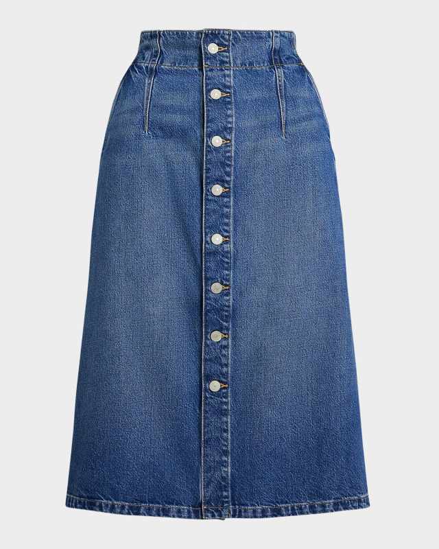 Denim A-Line Midi Skirt